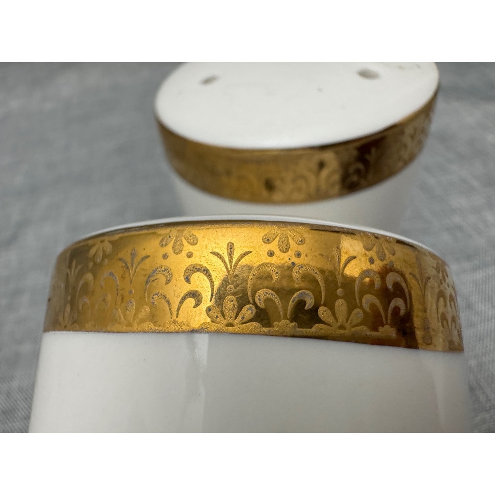 Sango Deville Empress Gold Salt and Pepper Shakers White China Gold Filigree Set - Picture 3 of 3